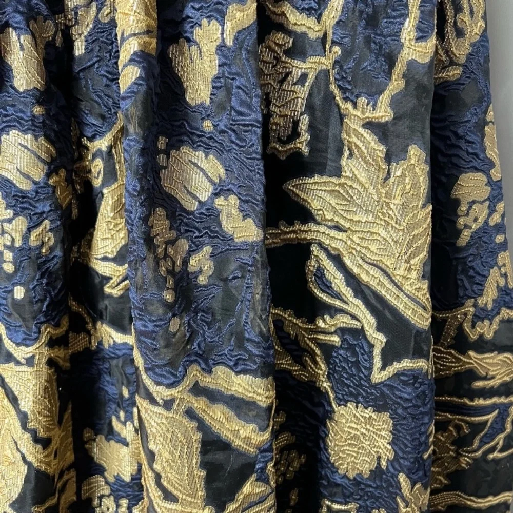 NEW NWT Mac Duggal Cocktail Dress Gown Blue Gold Brocade Size 10 Ruffle - Picture 11 of 15